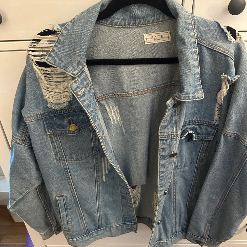 Sage The Label Light Blue Distressed Jean Jacket
